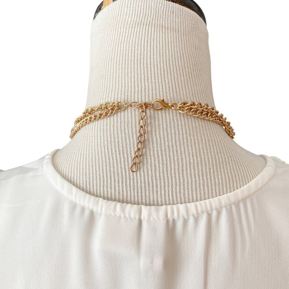 White Lucite Rose Bib Statement Necklace with White Pearls Adjustable Length - Picture 4 of 4